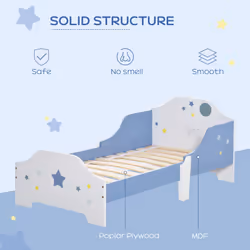 HOMCOM Kids Star Balloon Single Bed Frame w/ Guardrails Slats Bedroom Furniture