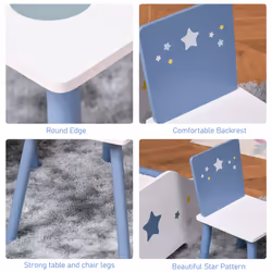 HOMCOM 3 Pcs Kids Table & Chairs Dining Set Wood Legs Safe Corners Stars Seating - Additional view 4
