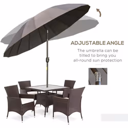 Outsunny 2.5m Round Curved Adjustable Parasol Sun Umbrella Metal Pole Grey