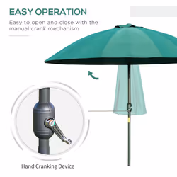 Outsunny 2.5m Round Curved Adjustable Parasol Sun Umbrella Metal Pole Green