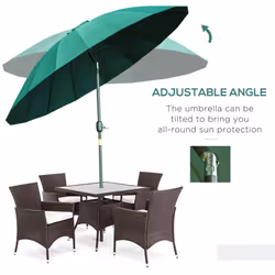 Outsunny 2.5m Round Curved Adjustable Parasol Sun Umbrella Metal Pole Green