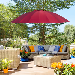 Outsunny 2.5m Round Curved Adjustable Parasol Sun Umbrella Metal Pole Red