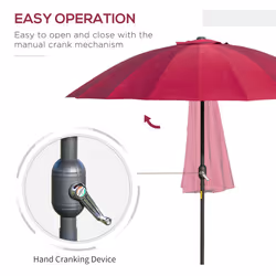 Outsunny 2.5m Round Curved Adjustable Parasol Sun Umbrella Metal Pole Red
