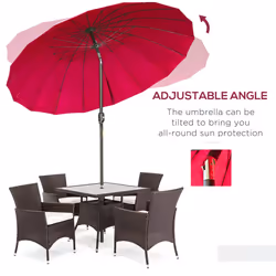 Outsunny 2.5m Round Curved Adjustable Parasol Sun Umbrella Metal Pole Red