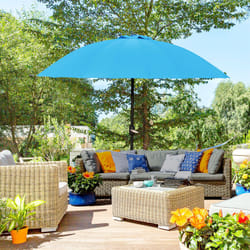 Outsunny 2.5m Round Curved Adjustable Parasol Sun Umbrella Metal Pole Blue