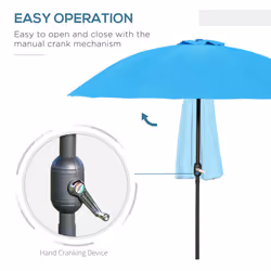 Outsunny 2.5m Round Curved Adjustable Parasol Sun Umbrella Metal Pole Blue