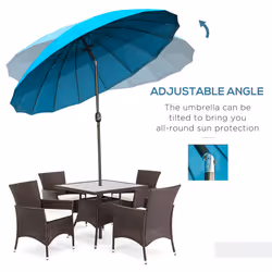 Outsunny 2.5m Round Curved Adjustable Parasol Sun Umbrella Metal Pole Blue