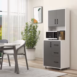 HOMCOM Modern Kitchen Cupboard Storage Organiser Microwave Cabinet Grey