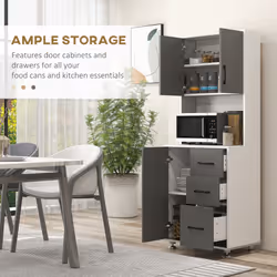 HOMCOM Modern Kitchen Cupboard Storage Organiser Microwave Cabinet Grey