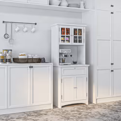 HOMCOM Kitchen Storage Cupboard w/ Microwave Drawer for Dining Room, White