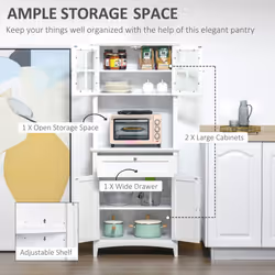 HOMCOM Kitchen Storage Cupboard w/ Microwave Drawer for Dining Room, White