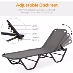 Outsunny Sun Lounger Relaxer Recliner with 5-Position Adjustable Backrest Grey - Additional view 4