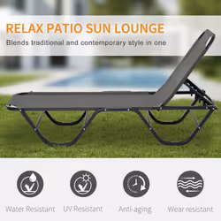 Outsunny Sun Lounger Relaxer Recliner with 5-Position Adjustable Backrest Grey - Additional view 5