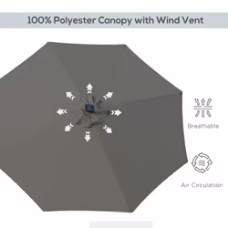 Outsunny 2.7m Patio LED Umbrella with Push Button Tilt/Crank 8 Ribs Grey