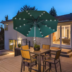 Outsunny 2.67m Patio LED Umbrella with Push Button Tilt/Crank 8 Ribs Green