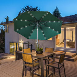 Outsunny 2.67m Patio LED Umbrella with Push Button Tilt/Crank 8 Ribs Green
