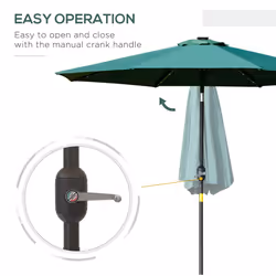 Outsunny 2.67m Patio LED Umbrella with Push Button Tilt/Crank 8 Ribs Green - Additional view 5