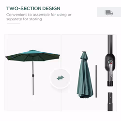 Outsunny 2.67m Patio LED Umbrella with Push Button Tilt/Crank 8 Ribs Green - Additional view 6