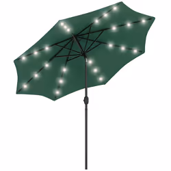 Outsunny 2.67m Patio LED Umbrella with Push Button Tilt/Crank 8 Ribs Green - Additional view 8