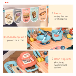 HOMCOM 50 Pcs Kids Kitchen Play set Pretend Trolley Cart Toys for Age 3-6