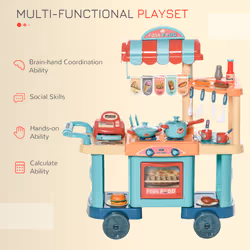 HOMCOM 50 Pcs Kids Kitchen Play set Pretend Trolley Cart Toys for Age 3-6