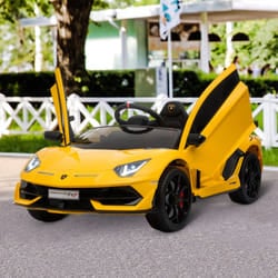 HOMCOM Lamborghini SVJ 12V Ride-On Car w/ Lights Music Remote 3-8 Yrs Yellow