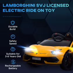HOMCOM Lamborghini SVJ 12V Ride-On Car w/ Lights Music Remote 3-8 Yrs Yellow