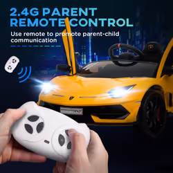 HOMCOM Lamborghini SVJ 12V Ride-On Car w/ Lights Music Remote 3-8 Yrs Yellow