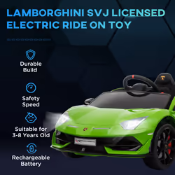 HOMCOM Lamborghini SVJ 12V Ride-On Car w/ Lights Music Remote 3-8 Yrs Green