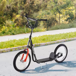 HOMCOM 90-96cm Kids Kick Scooter w/ Adjustable Handlebar Inflatable Wheels Black