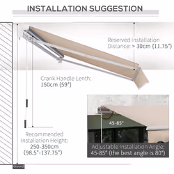 Outsunny 4x2.5m Manual Awning Window Door Sun Weather Shade w/ Handle Beige - Additional view 6
