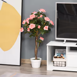 Outsunny 90cm Artificial Rose Tree, Fake Decorative Plant, Pink