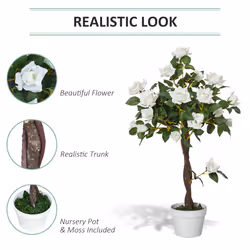 Outsunny 90cm Artificial Rose Tree, Fake Decorative Plant, White