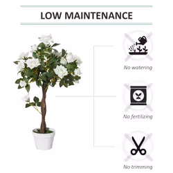 Outsunny 90cm Artificial Rose Tree, Fake Decorative Plant, White