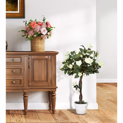 Outsunny 90cm Artificial Rose Tree, Fake Decorative Plant, White - Additional view 7