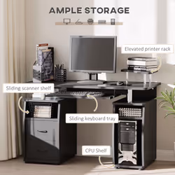 HOMCOM Computer Office Desk Table Workstation w/  Keyboard Tray, Drawer, Black