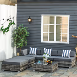 Outsunny 6 Pieces Rattan Furniture Set Conservatory Sofa Deluxe Wicker Garden