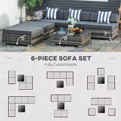 Outsunny 6 Pieces Rattan Furniture Set Conservatory Sofa Deluxe Wicker Garden - Additional view 4