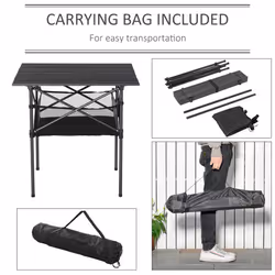 Outsunny Aluminum Camping Table Folding Table Picnic Table w/ Mesh  Bag, Black - Additional view 4