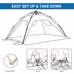 Outsunny 2 Man Pop-up Beach Tent Sun Shade Shelter Hut w/ Windows Door Blue