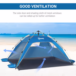 Outsunny 2 Man Pop-up Beach Tent Sun Shade Shelter Hut w/ Windows Door Blue - Additional view 4