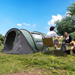 Outsunny Camping Tent Dome Pop-up Tent with Windows for 4-5 Person Dark Green