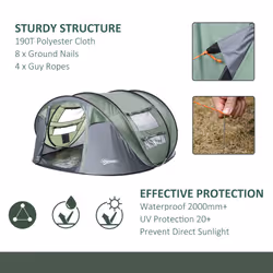 Outsunny Camping Tent Dome Pop-up Tent  with Windows for 4-5 Person Dark Green