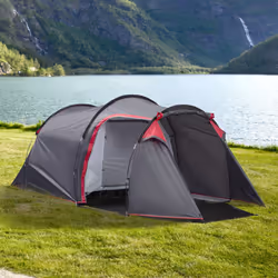Outsunny 3 Man Camping Tent w/ 2 Rooms Porch Vents Rainfly Weather-Resistant