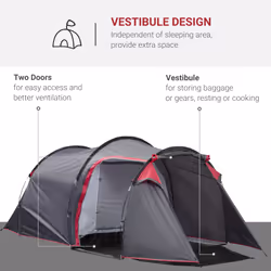 Outsunny 3 Man Camping Tent w/ 2 Rooms Porch Vents Rainfly Weather-Resistant