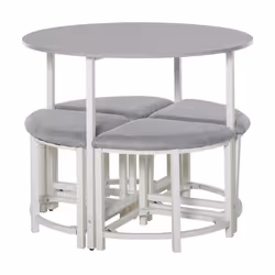 HOMCOM Modern Round Dining Table Set with 4 Upholstered Stools, Dining