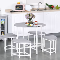 HOMCOM Modern Round Dining Table Set with 4 Upholstered Stools, Dining