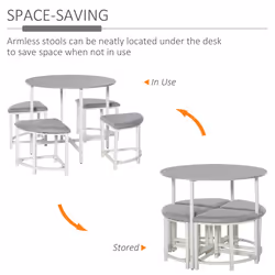 HOMCOM Modern Round Dining Table Set with 4 Upholstered Stools, Dining
