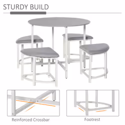 HOMCOM Modern Round Dining Table Set with 4 Upholstered Stools, Dining - Additional view 4