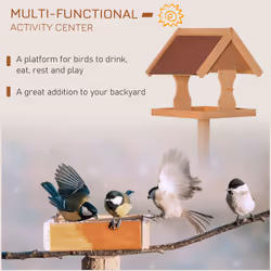 PawHut Wooden Bird Feeder w/ Cross-shaped Support Feet Weather Resistant Roof